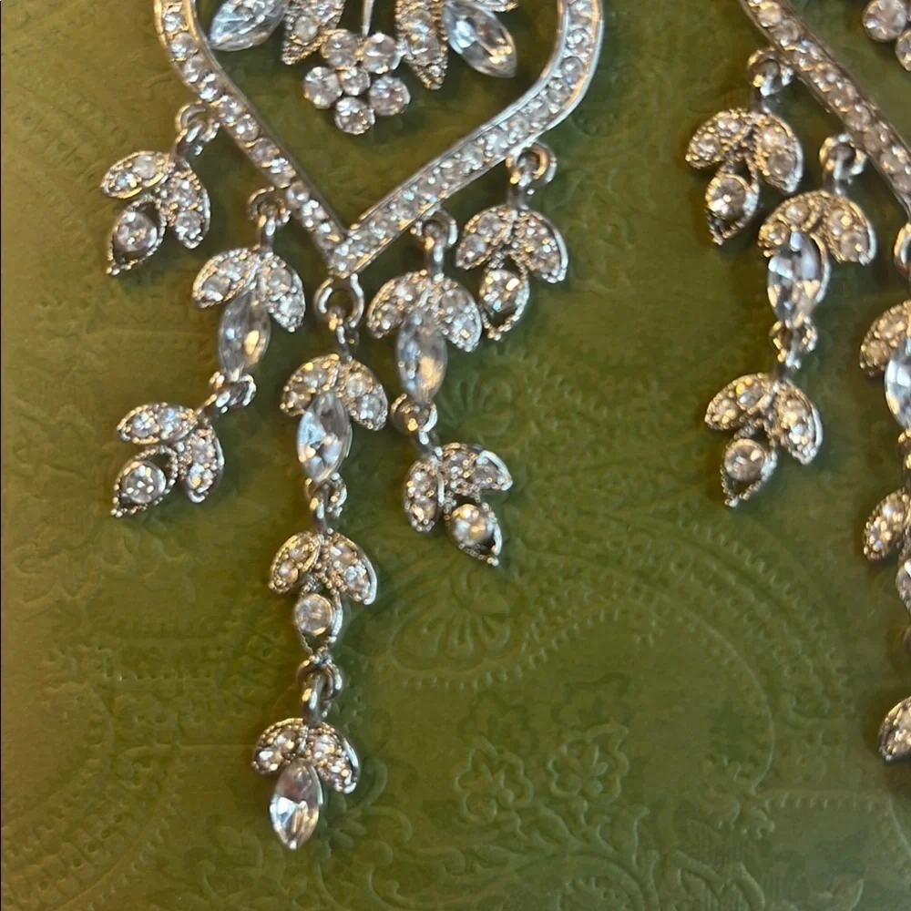 High Glam 5-Inch Silver Rhinestone Drop Earrings Sparkly Statement Jewelry NWOT